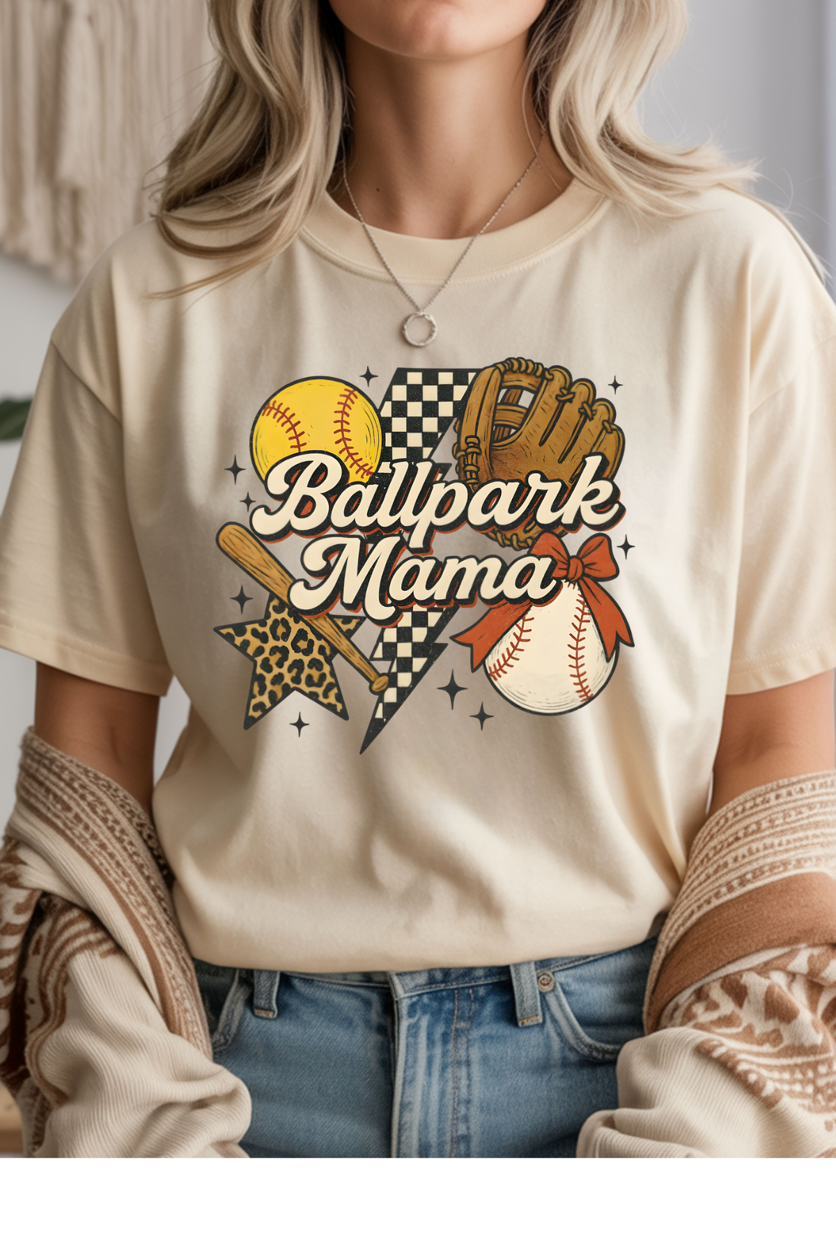 Wholesale Pink - Ballpark Mama #10 - Natural Gildan Tee