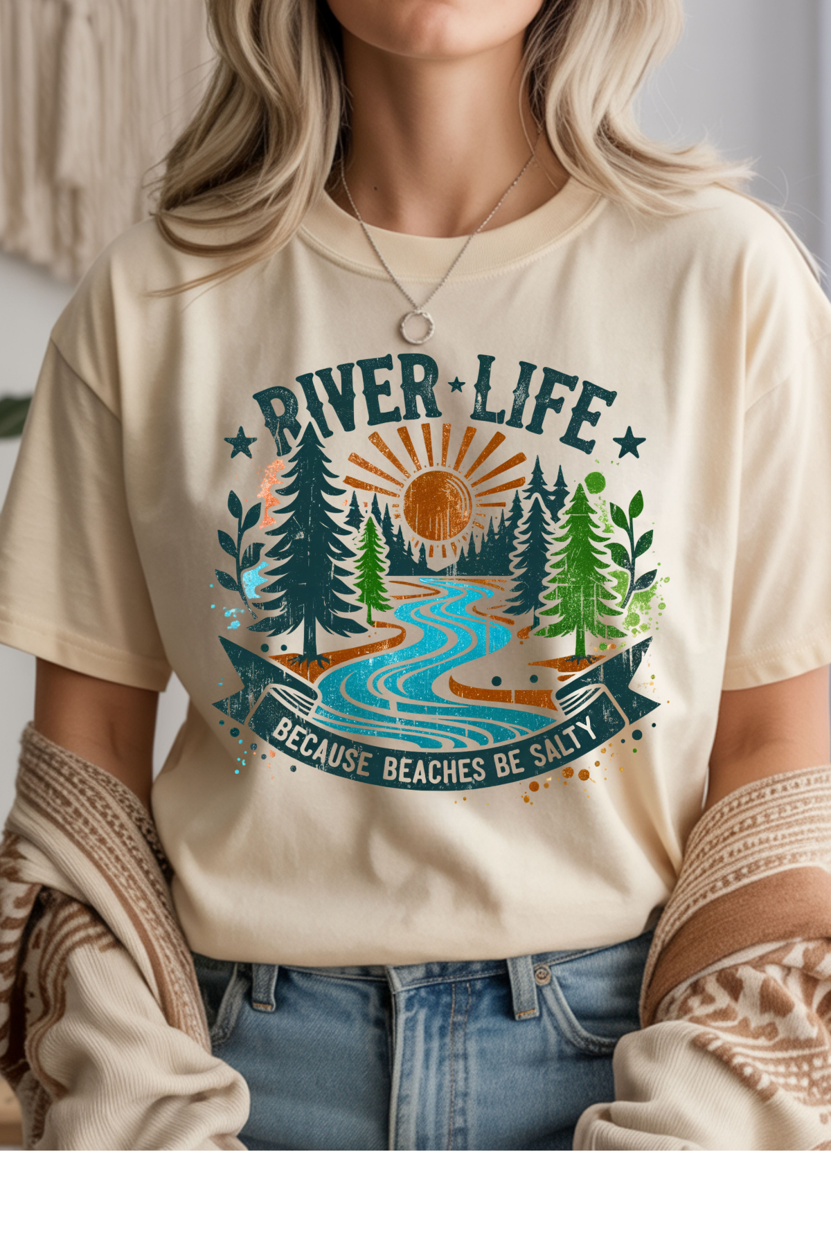 Wholesale Royal Queen - River Life #8 - Natural Gildan Tee
