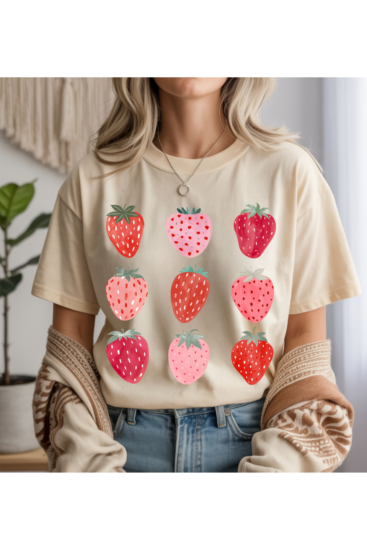 Wholesale Black & Teal - Strawberries #6 - Natural Gildan Tee