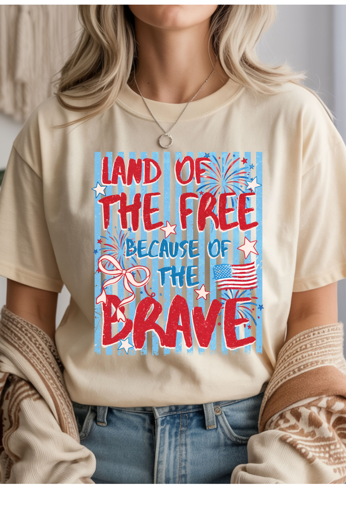 Wholesale Memorial Day - Land Of The Free #7 - Natural Gildan Tee