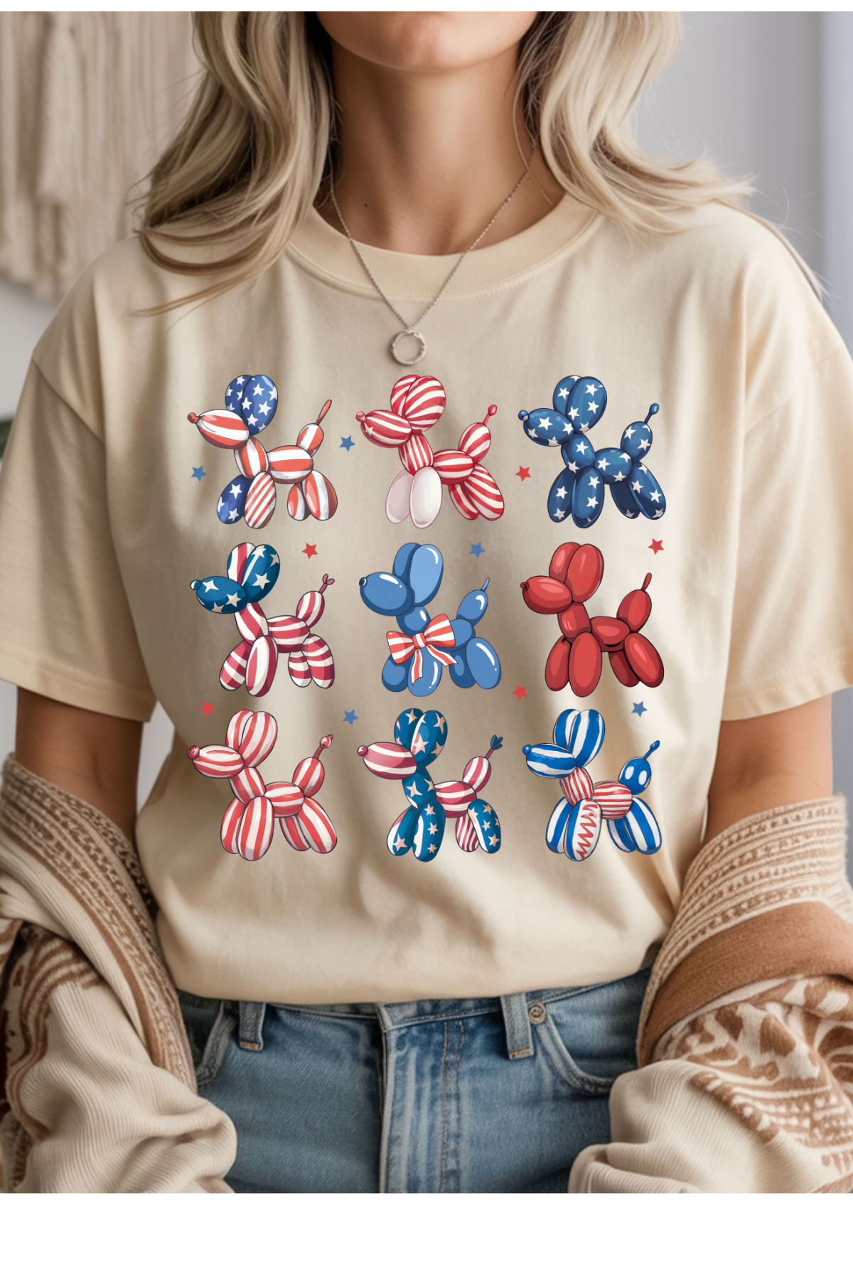 Wholesale Memorial Day - Patriotic Balloon Dogs #9 - Natural Gildan Tee