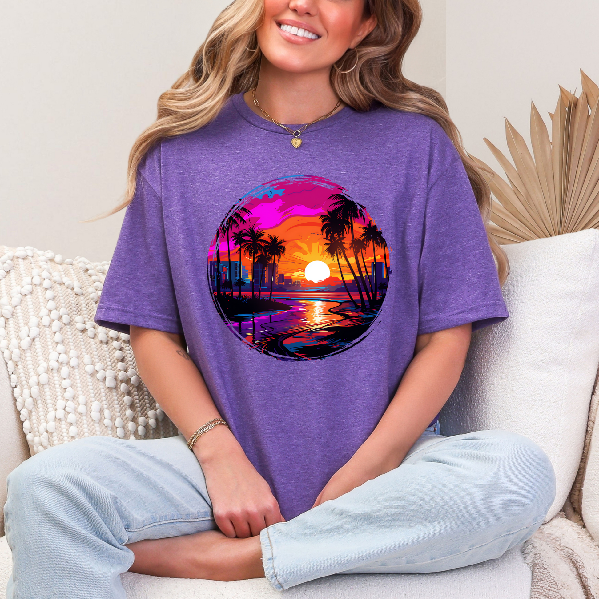 Wholesale Neon Summer Nights 10 Graphic Tee - Heather Purple Tee