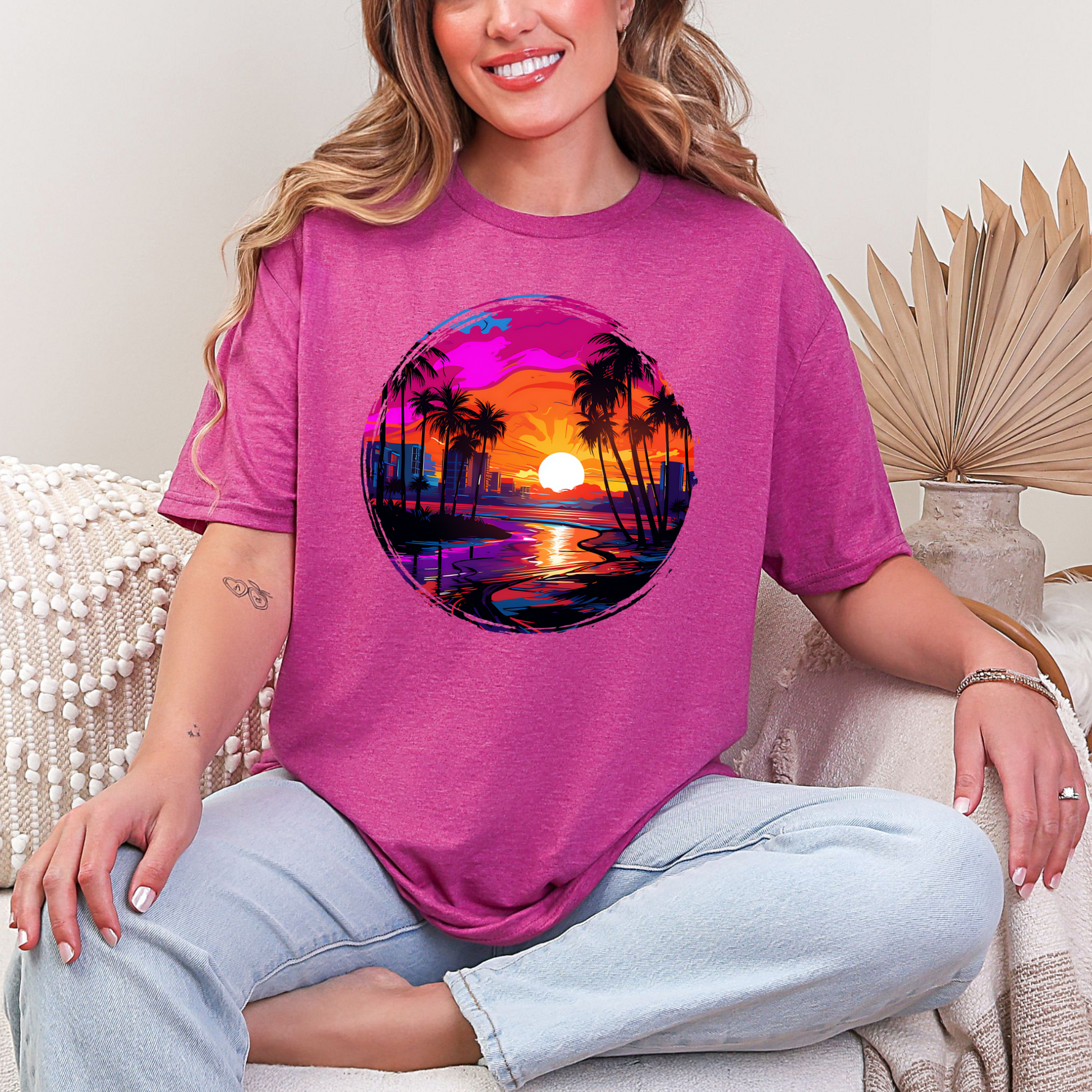 Wholesale Neon Summer Nights 10 Graphic Tee - Heather Berry Tee