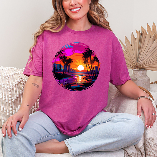 Wholesale Neon Summer Nights 10 Graphic Tee - Heather Berry Tee