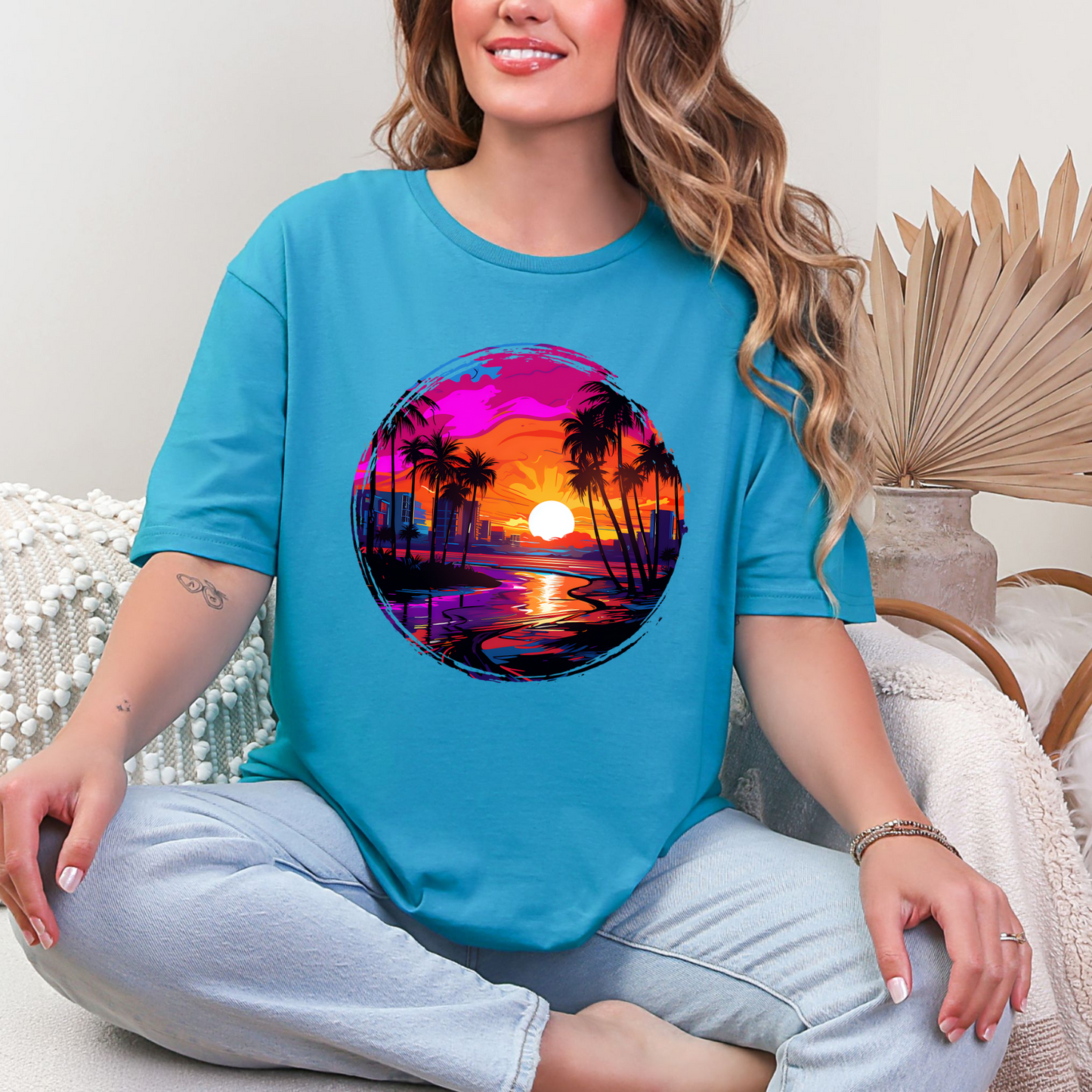 Wholesale Neon Summer Nights 10 Graphic Tee - Tropical Blue Tee
