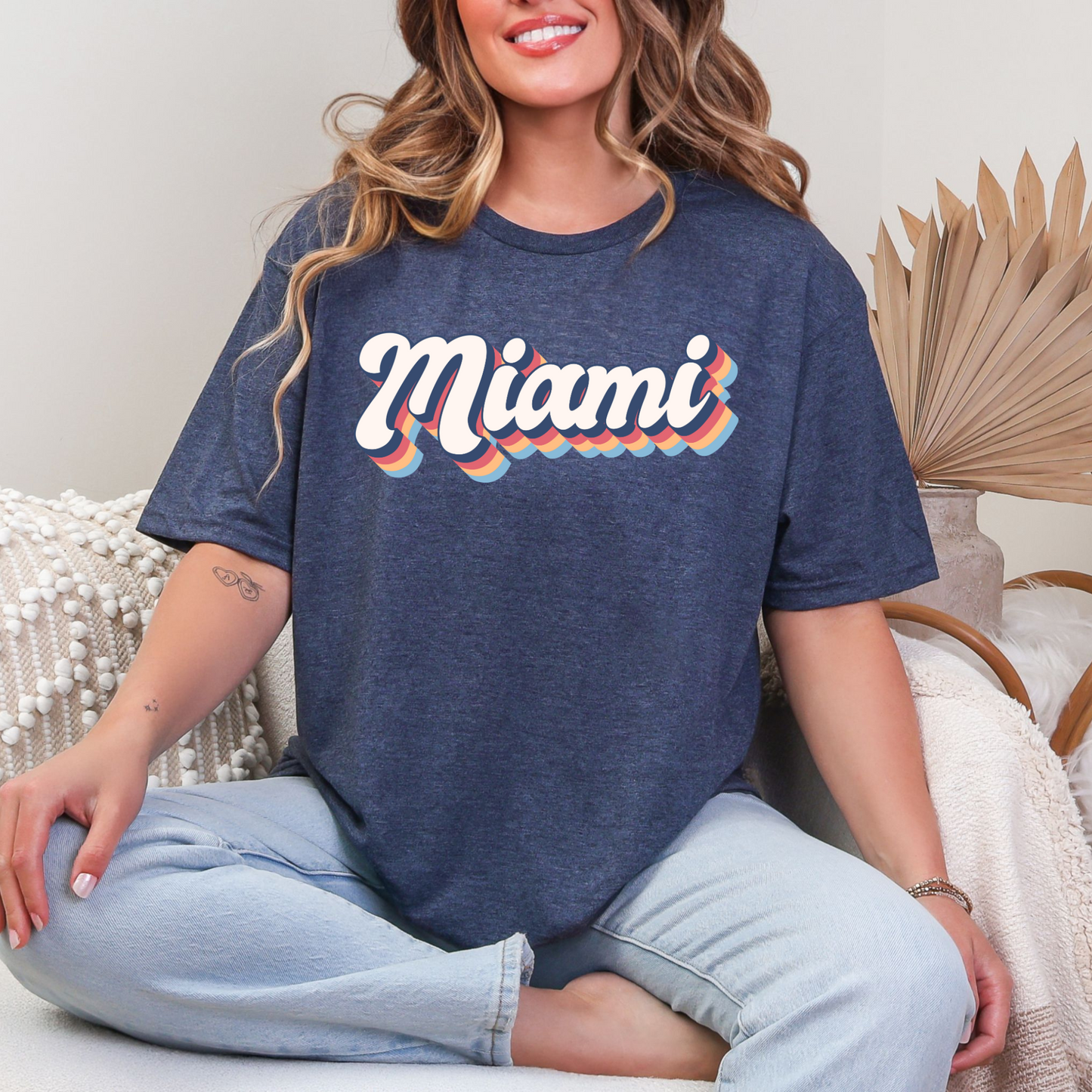 Wholesale Neon Summer Nights 5 Graphic Tee - Heather Navy Tee
