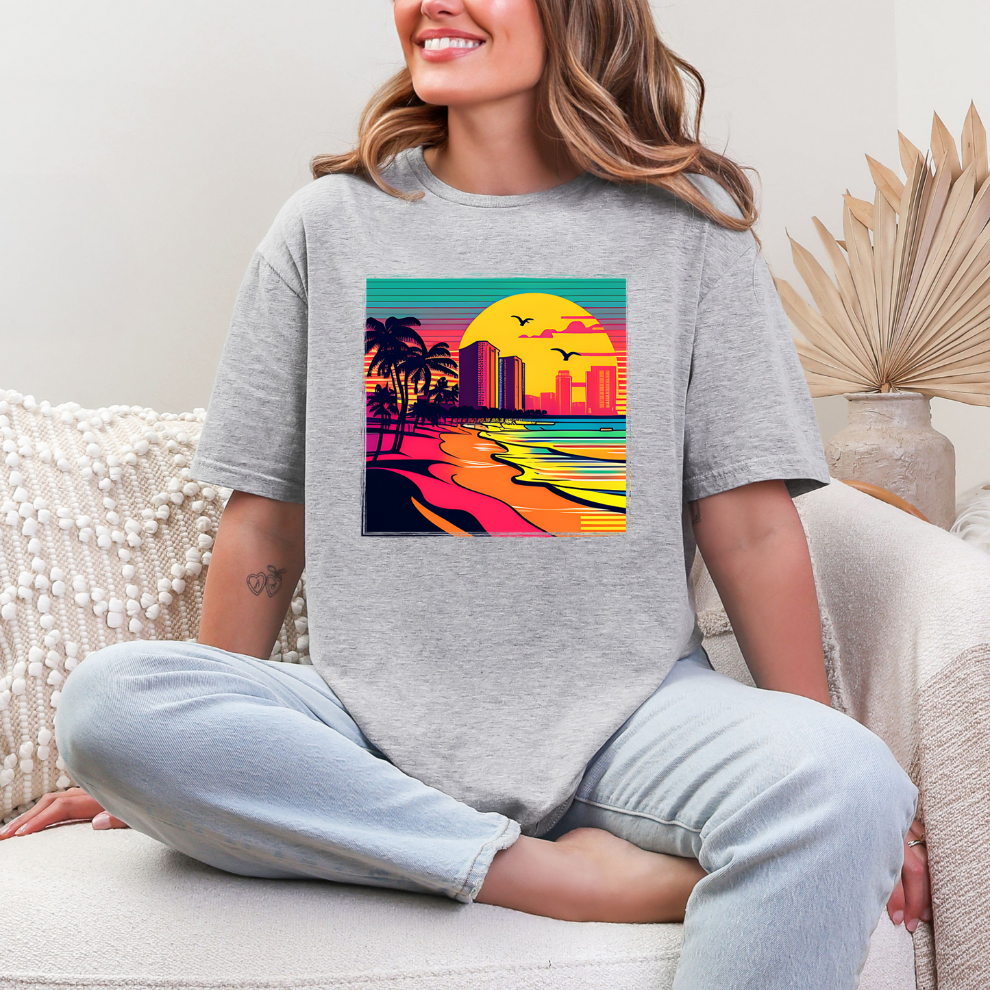 Wholesale Neon Summer Nights 7 Graphic Tee - Sports Grey Tee