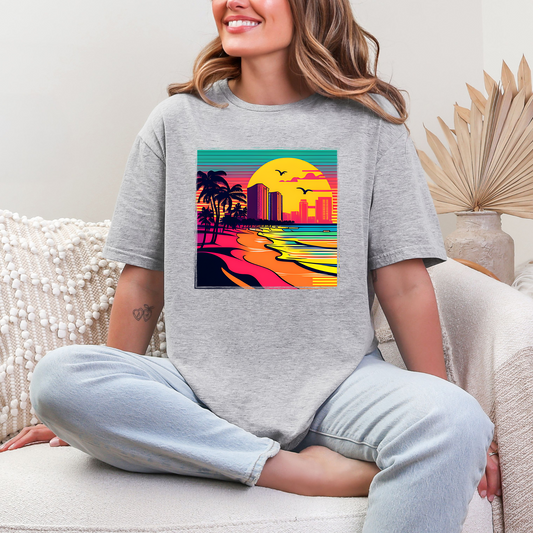 Wholesale Neon Summer Nights 7 Graphic Tee - Sports Grey Tee