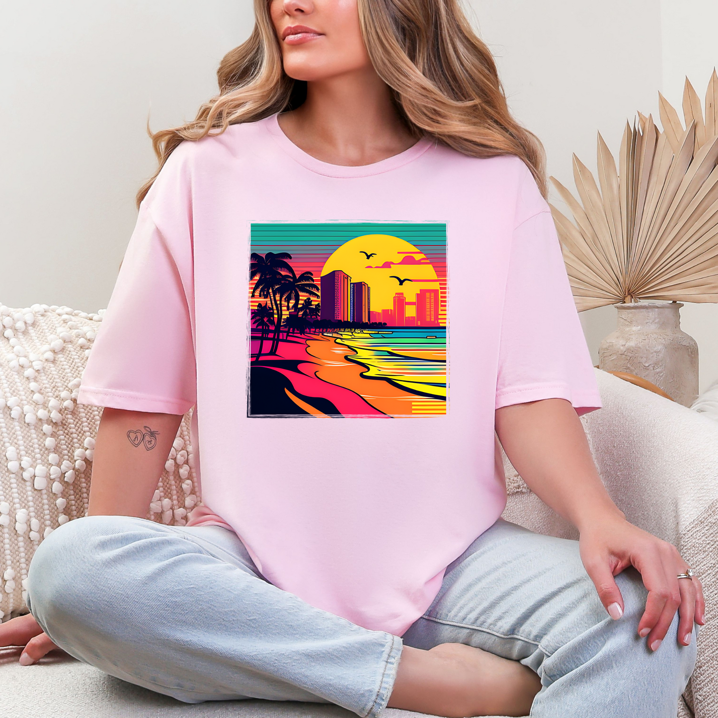 Wholesale Neon Summer Nights 7 Graphic Tee - Pink Tee