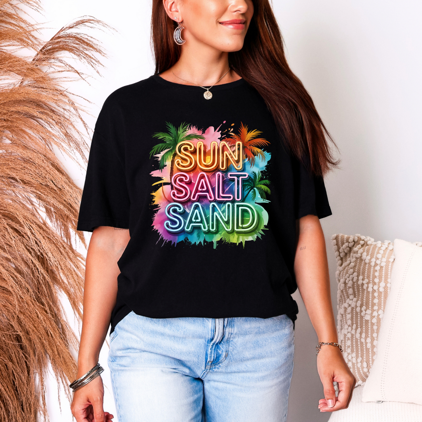Wholesale Neon Summer Nights 8 Graphic Tee - Black Tee