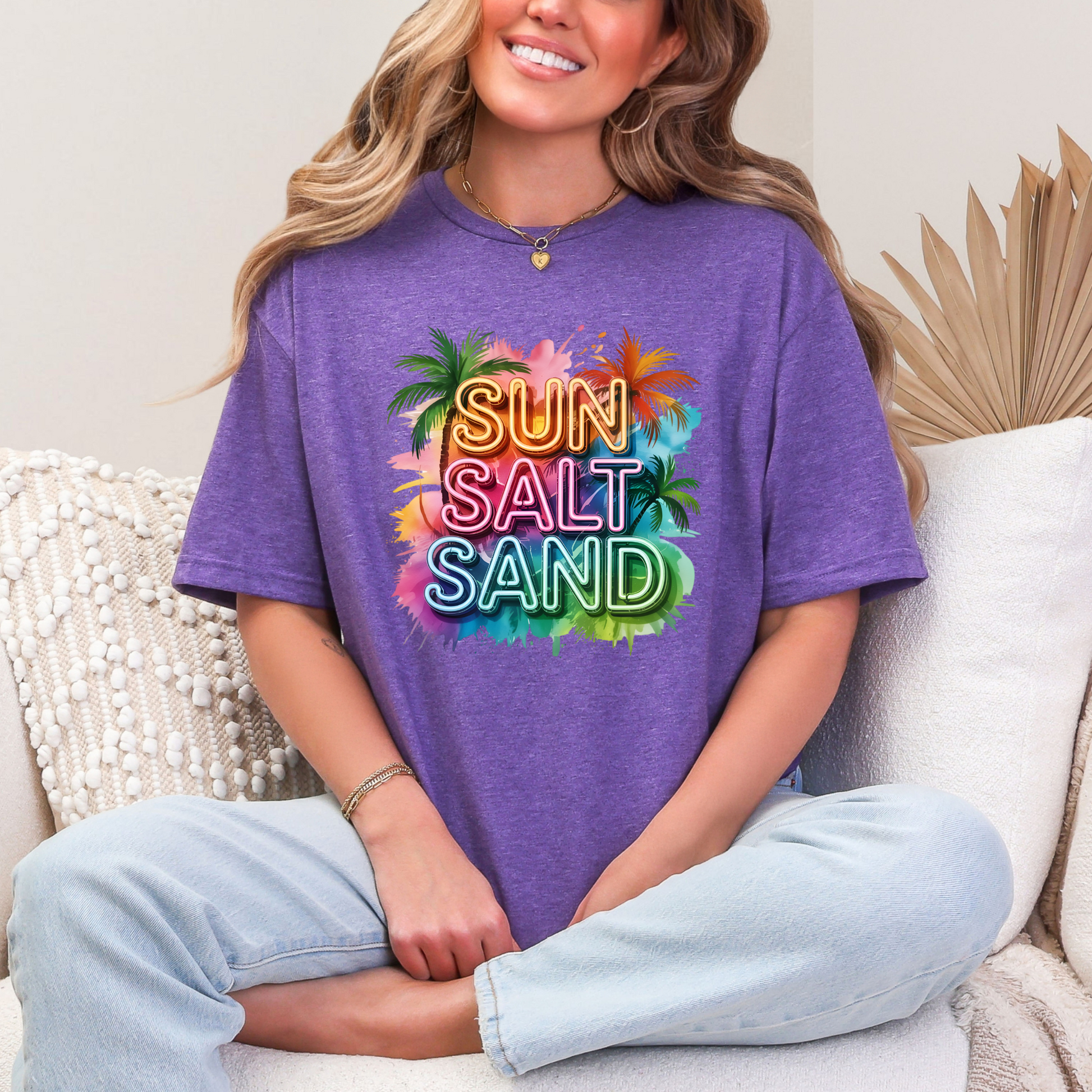 Wholesale Neon Summer Nights 8 Graphic Tee - Heather Purple Tee