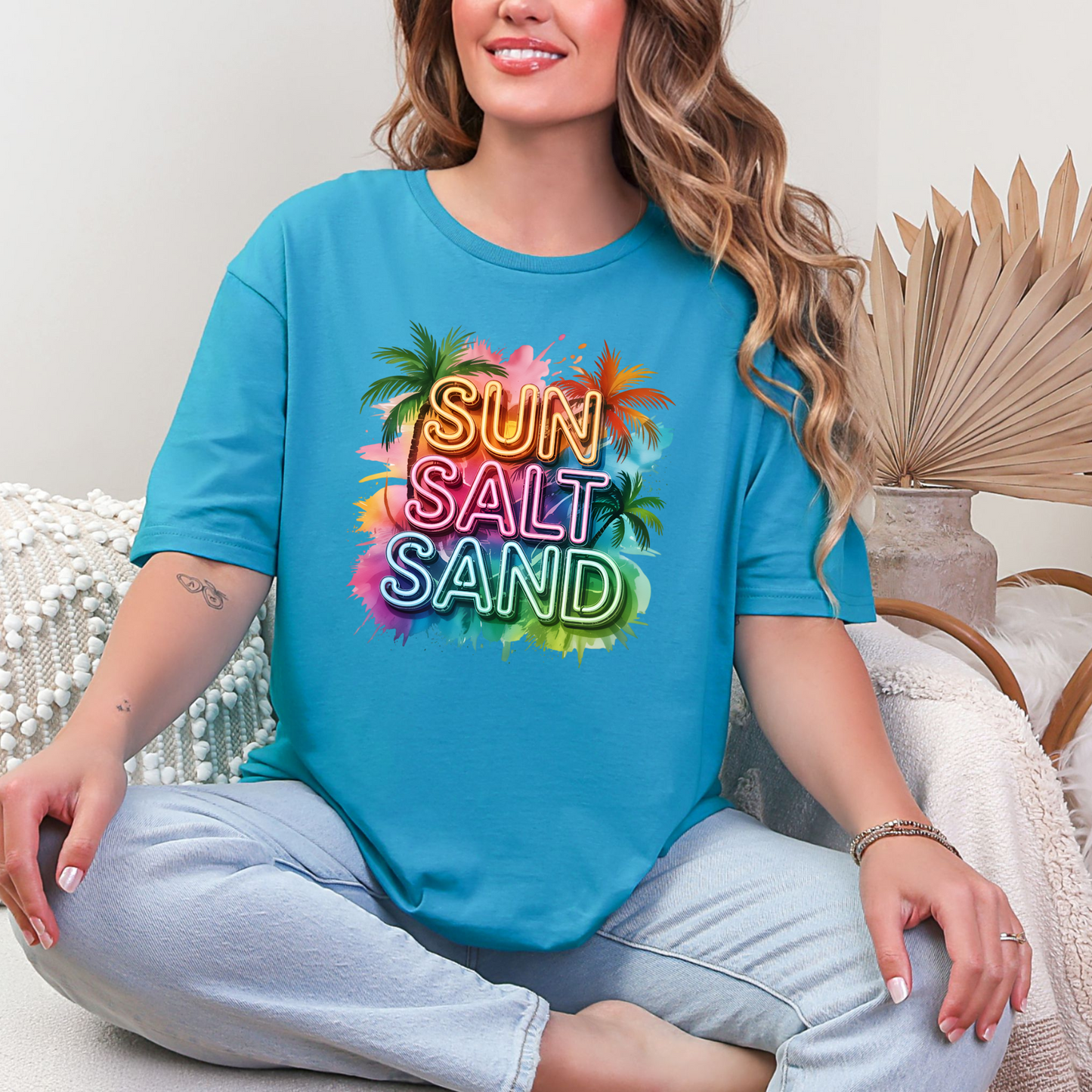 Wholesale Neon Summer Nights 8 Graphic Tee - Tropical Blue Tee