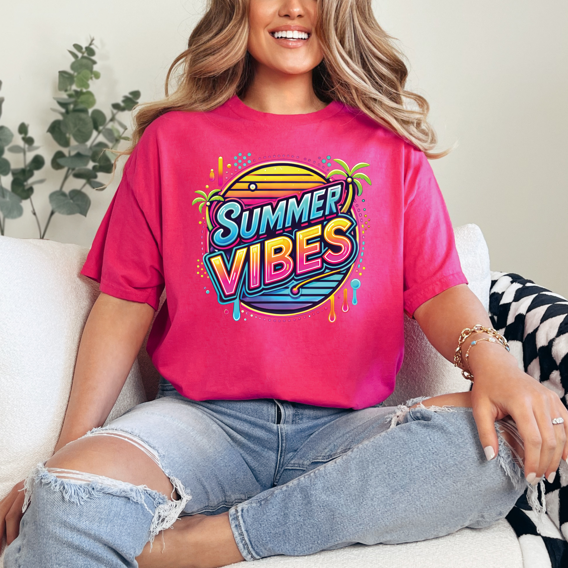 Wholesale Neon Summer Nights 9 Graphic Tee - Heliconia Tee