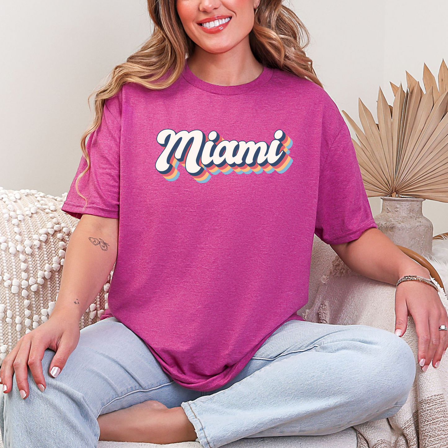 Wholesale Neon Summer Nights 5 Graphic Tee - Heather Berry Tee