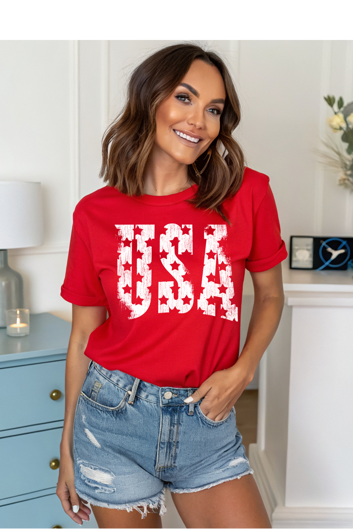 Wholesale 4th of July - USA #1 - Red Gildan Tee