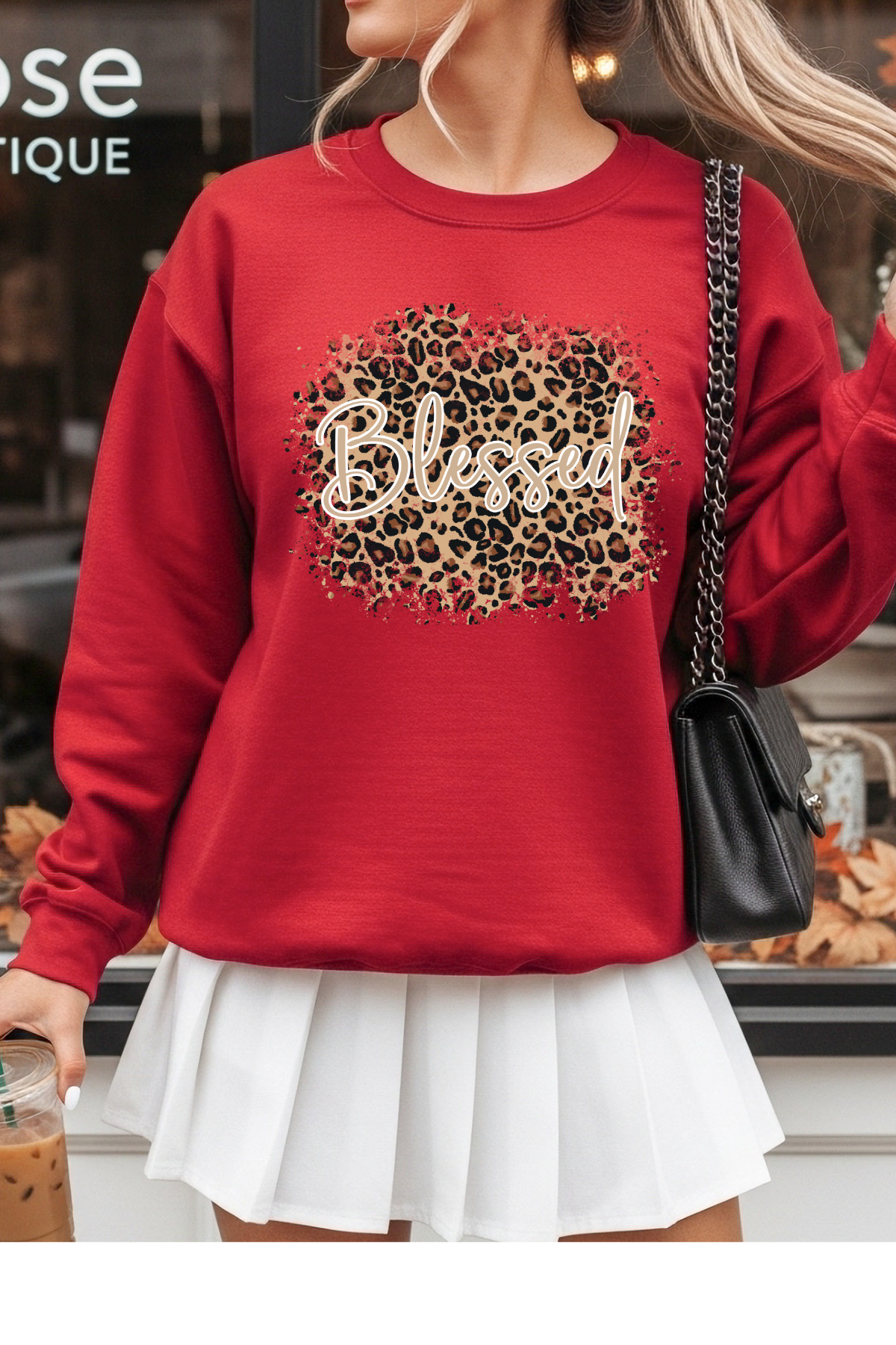 Wholesale Shadows & Spots - Blessed in Leopard #1 - Red Gildan Sweatshirt