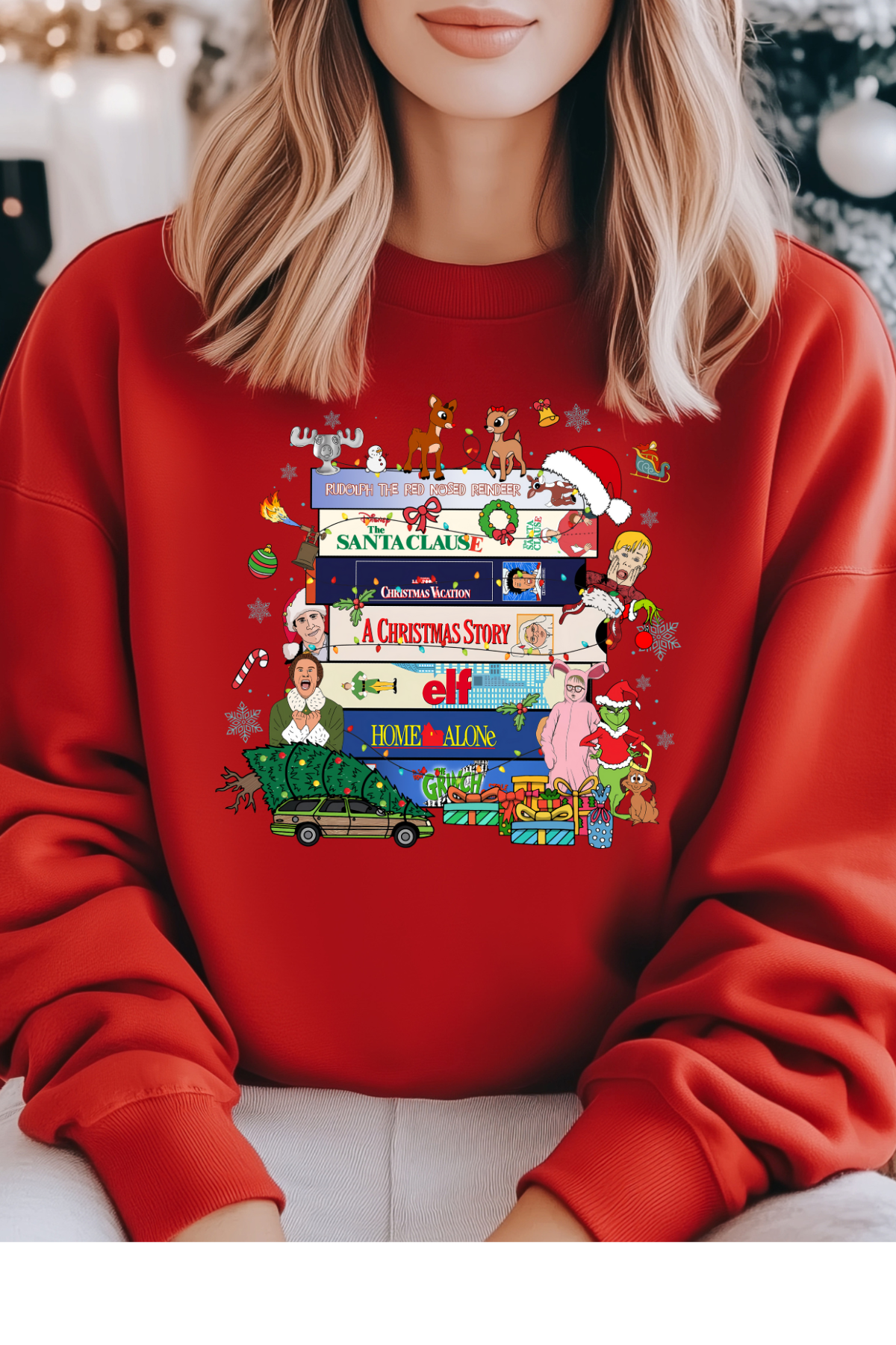 Wholesale Xmas #2 Green - Holiday Movies #1 - Red Gildan Sweatshirt