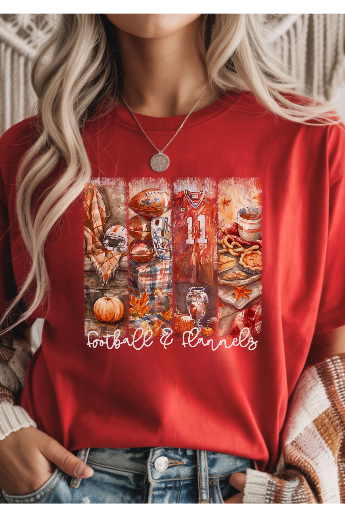 Wholesale Let the Games Begin - Football & Flannels #6 - Red Gildan Tee