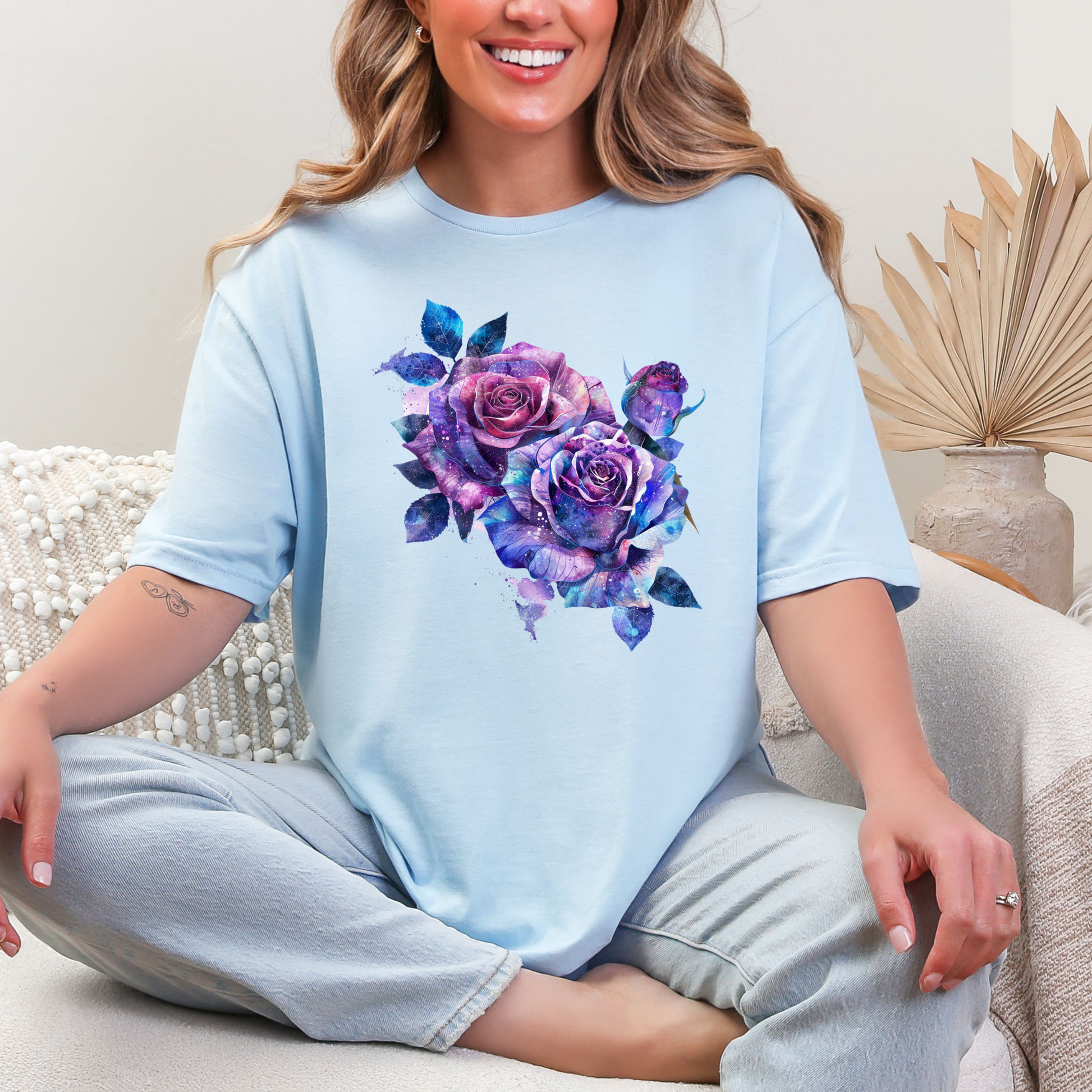 Wholesale Rose After Dark 1 Graphic Tee - Light Blue Tee