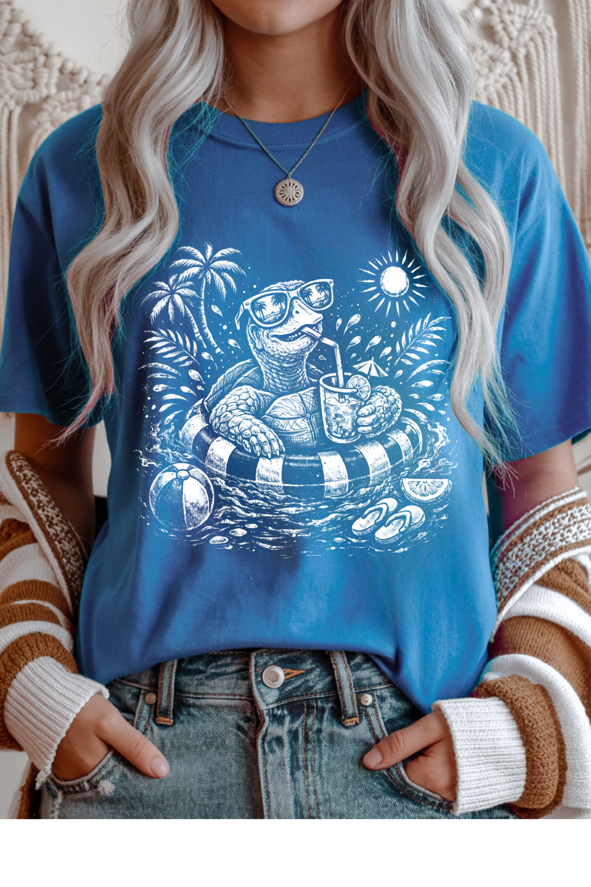 Wholesale Olive - Summer Turtle #8 - Royal Gildan Tee