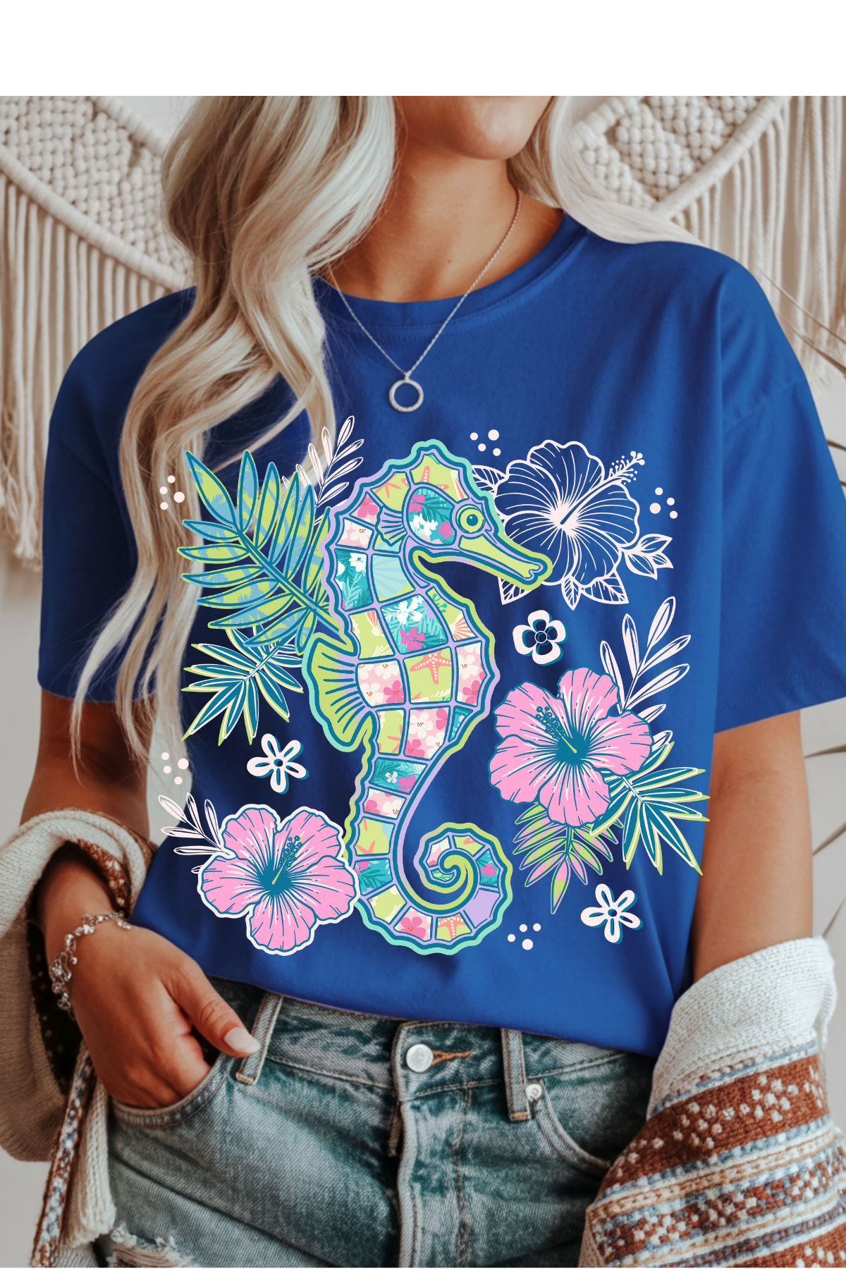 Wholesale Sunsational - Floral Seahorse #3 - Royal Gildan Tee