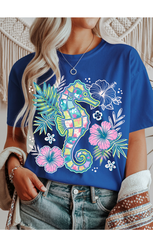 Wholesale Sunsational - Floral Seahorse #3 - Royal Gildan Tee