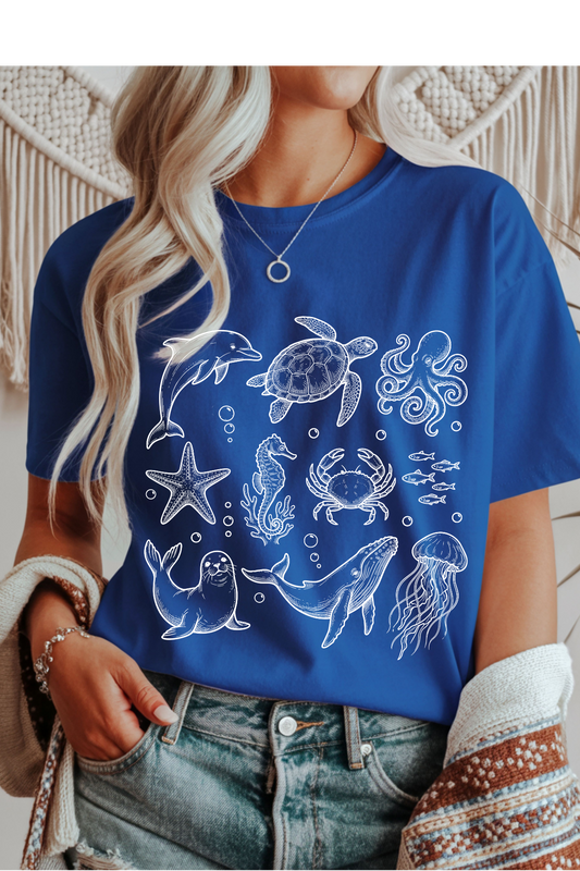 Wholesale Summer in Paris - Sea Animals #1 - Royal Gildan Tee