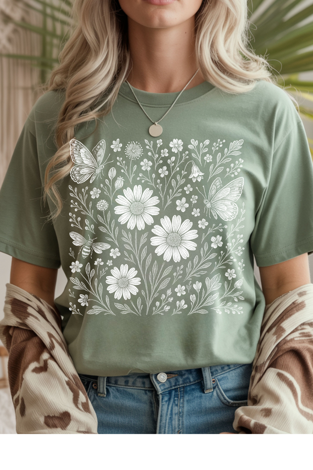 Wholesale Sun-Sational - Boho Florals #1 - Sage Gildan Tee