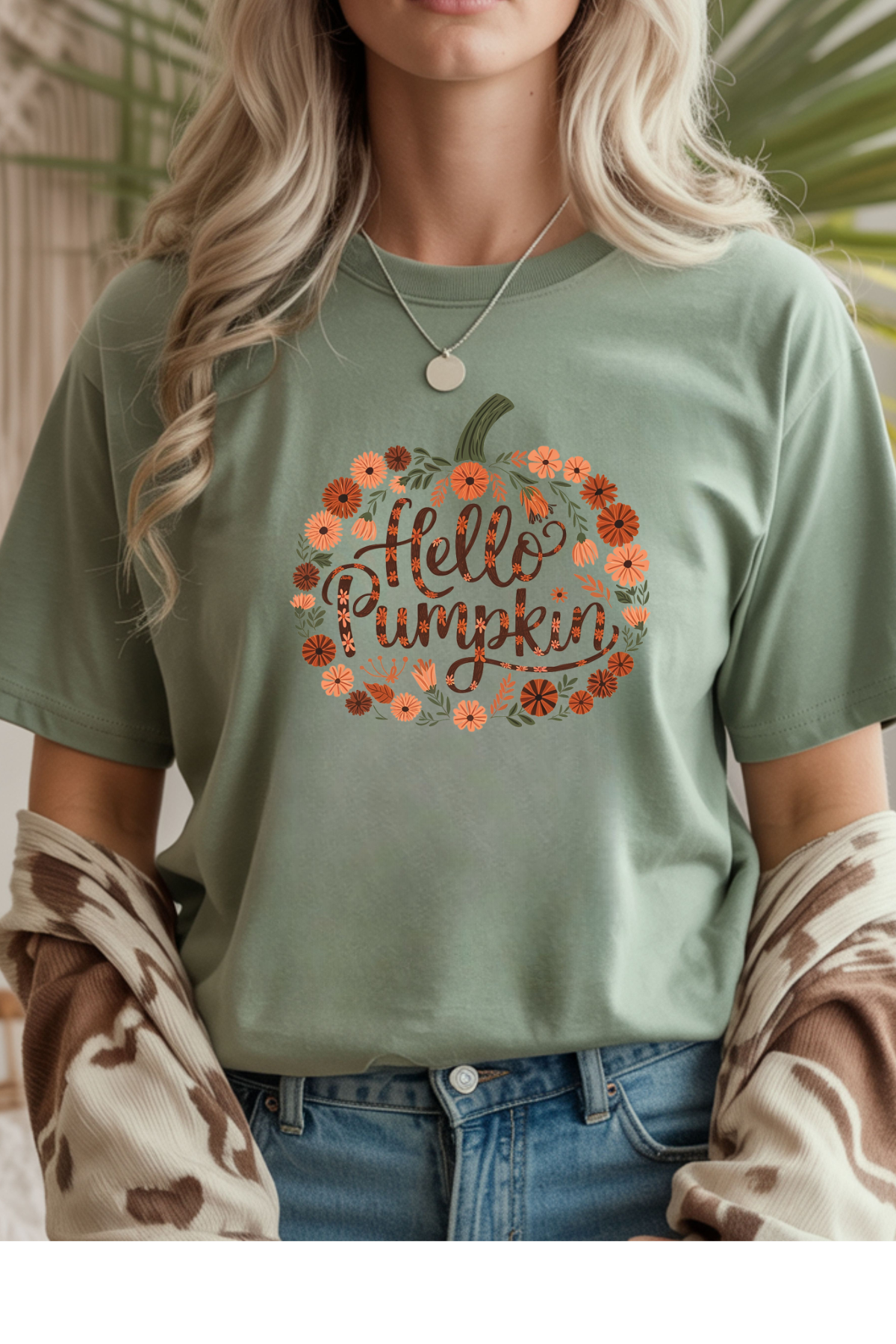 Wholesale Shadows & Spots - Hello Pumpkin #4 - Sage Gildan Tee