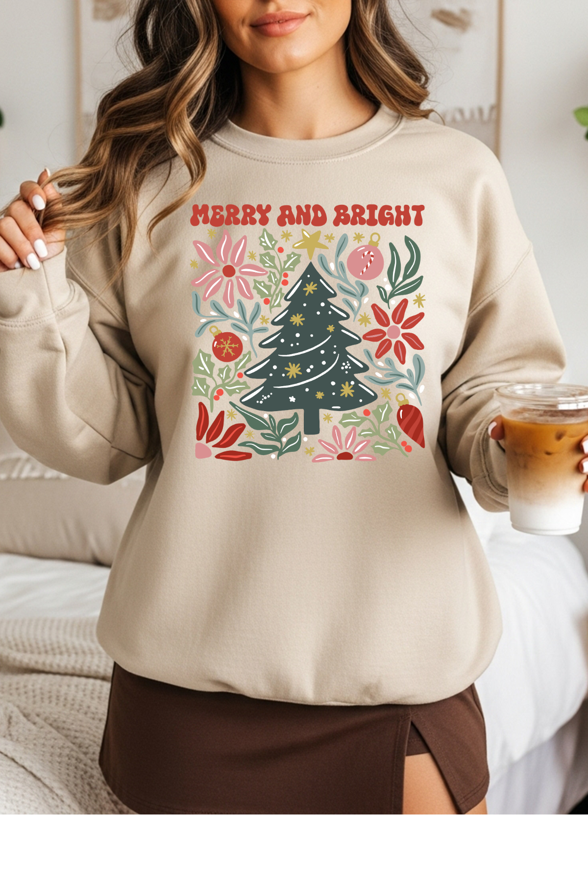 Wholesale Xmas #1 Red - Merry & Bright #2 - Sand Gildan Sweatshirt