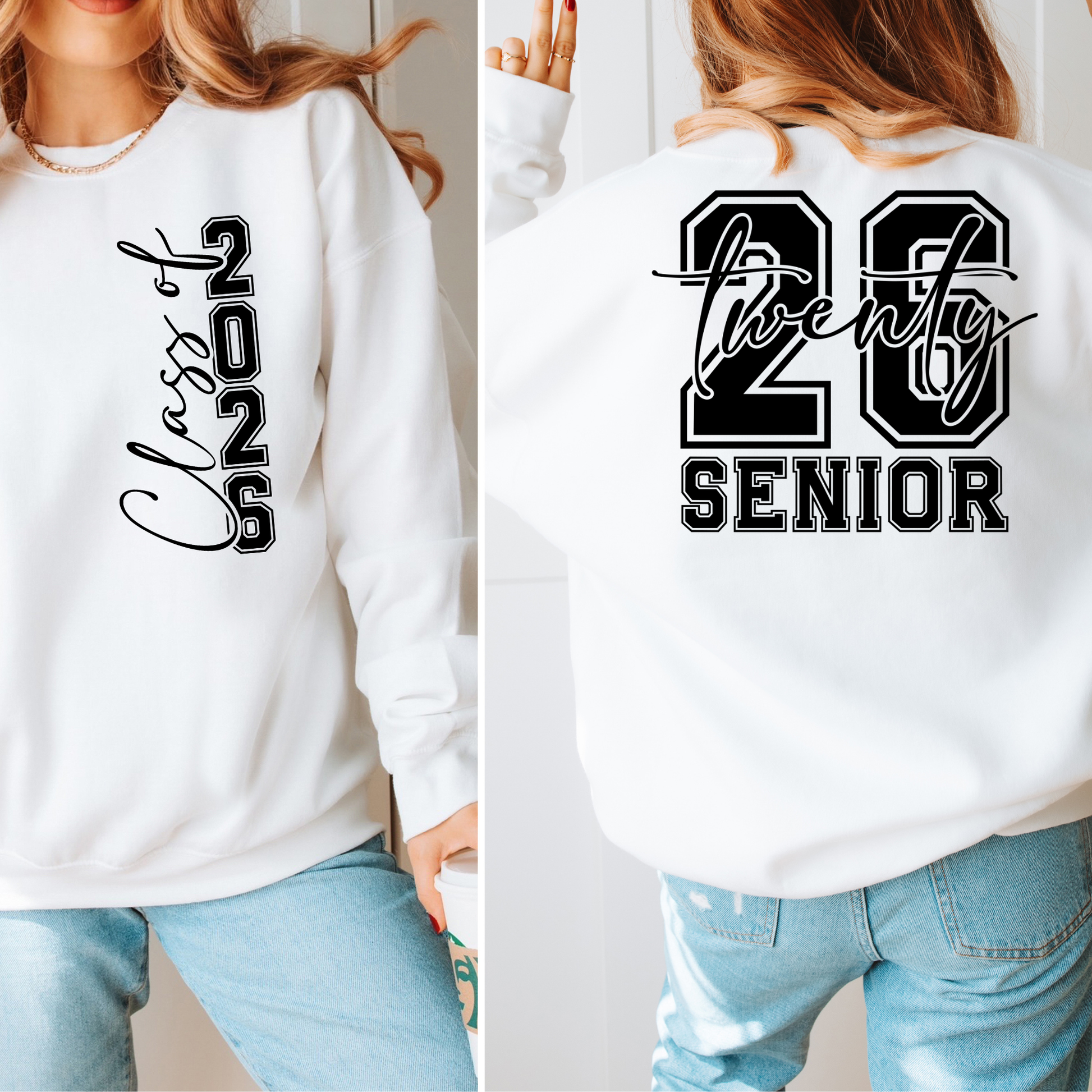 Wholesale Senior Class of 2026 Front/Back Sweatshirt - White Sweatshirt
