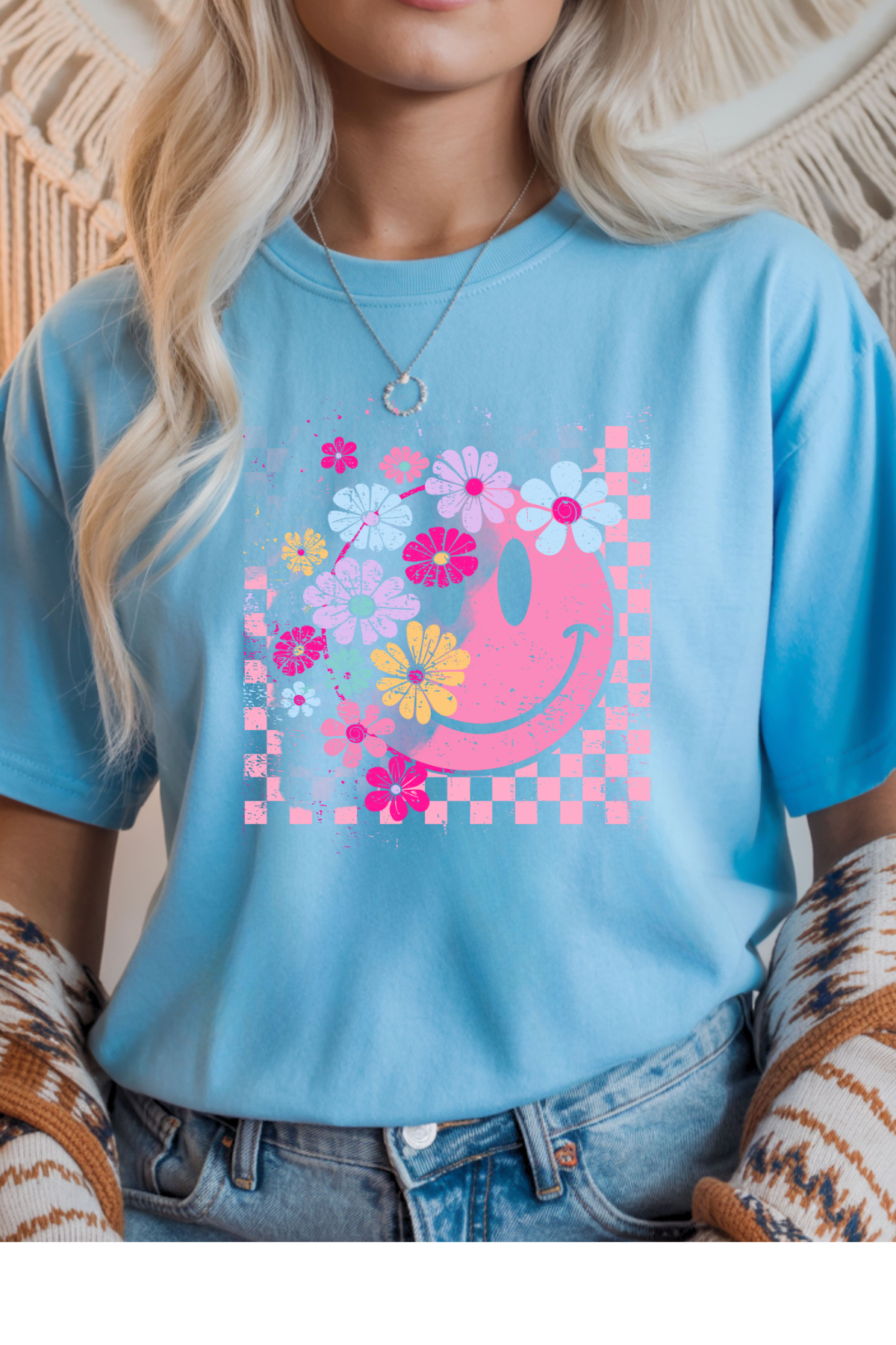 Wholesale Hey Jude - Retro Smiley Face - #9 - Sky Gildan Tee