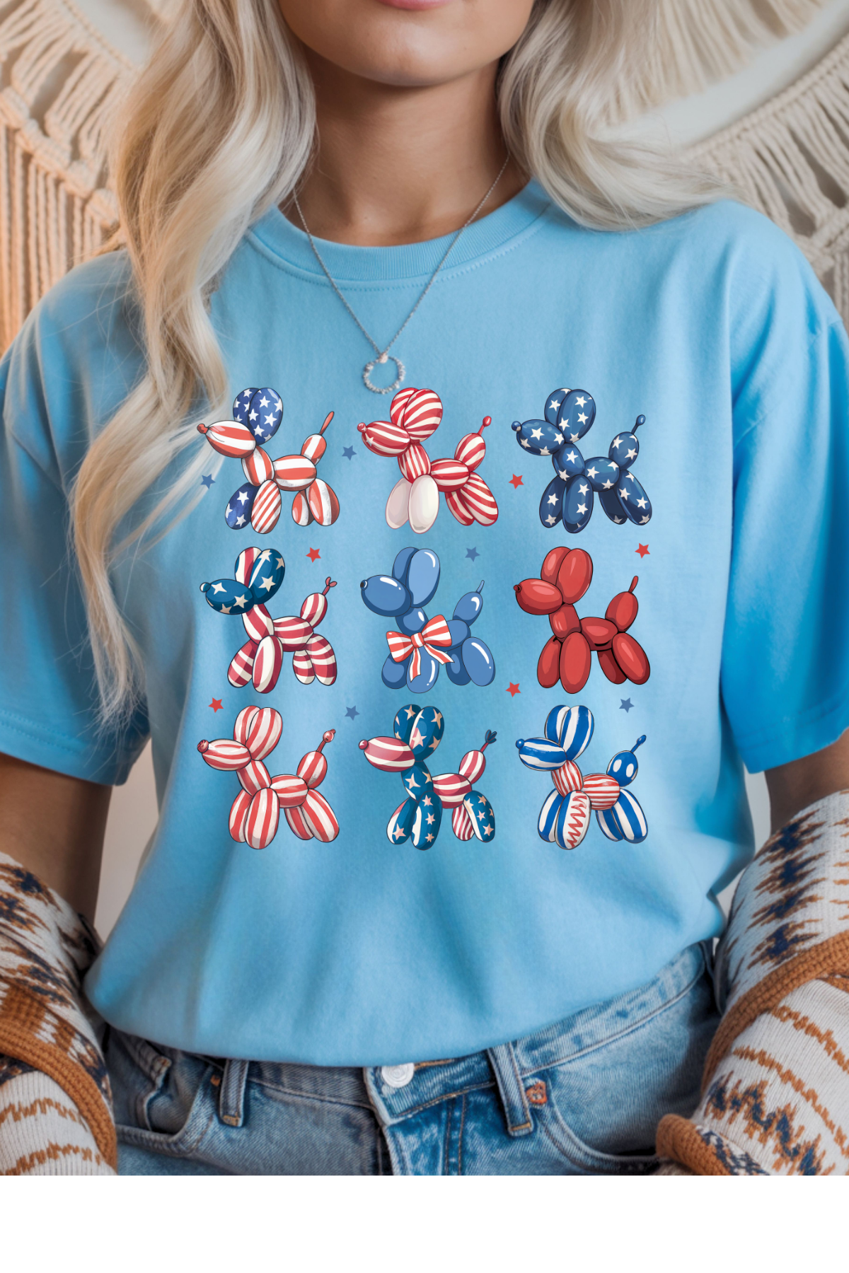 Wholesale Memorial Day - Patriotic Balloon Dogs #9 - Sky Gildan Tee