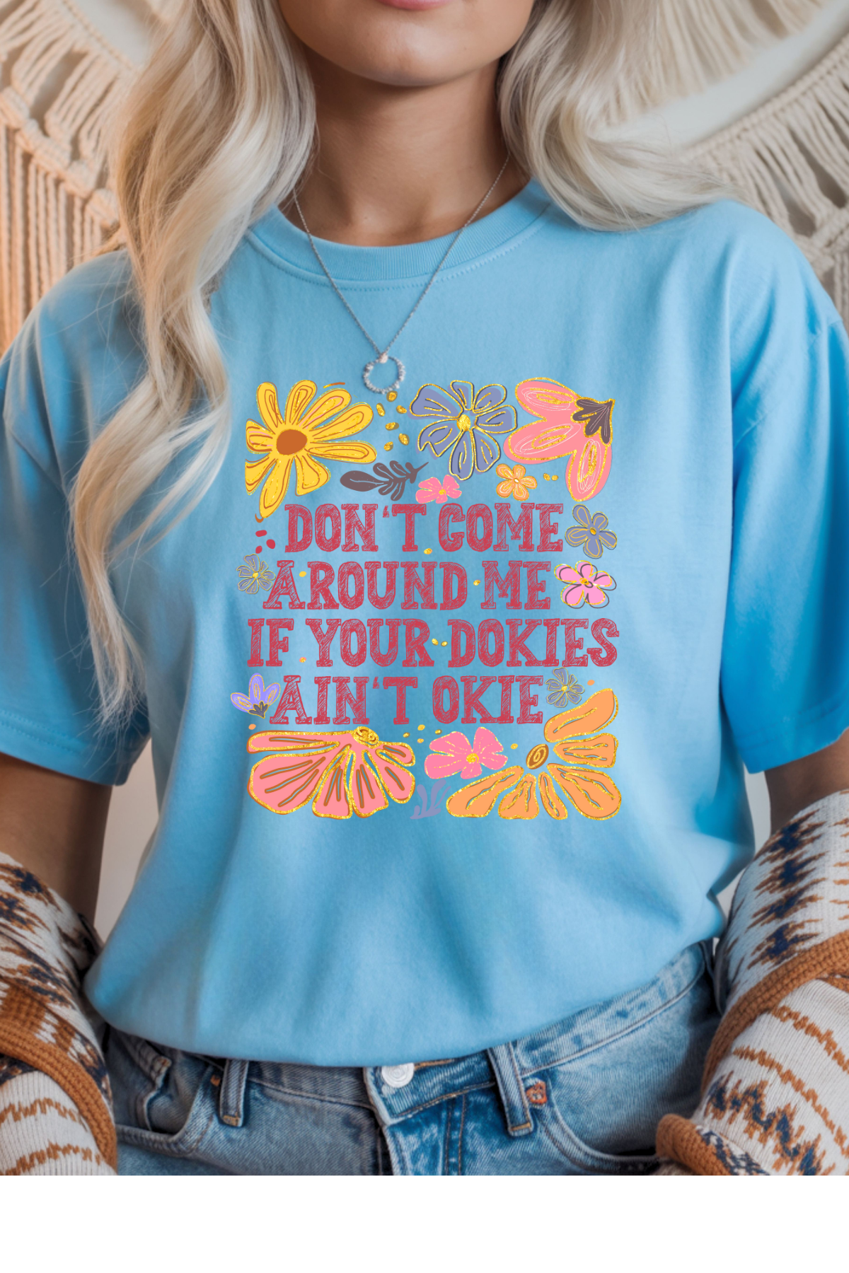 Wholesale Rooted in Spring - Dokies Aint Okies #2 - Sky Gildan Tee