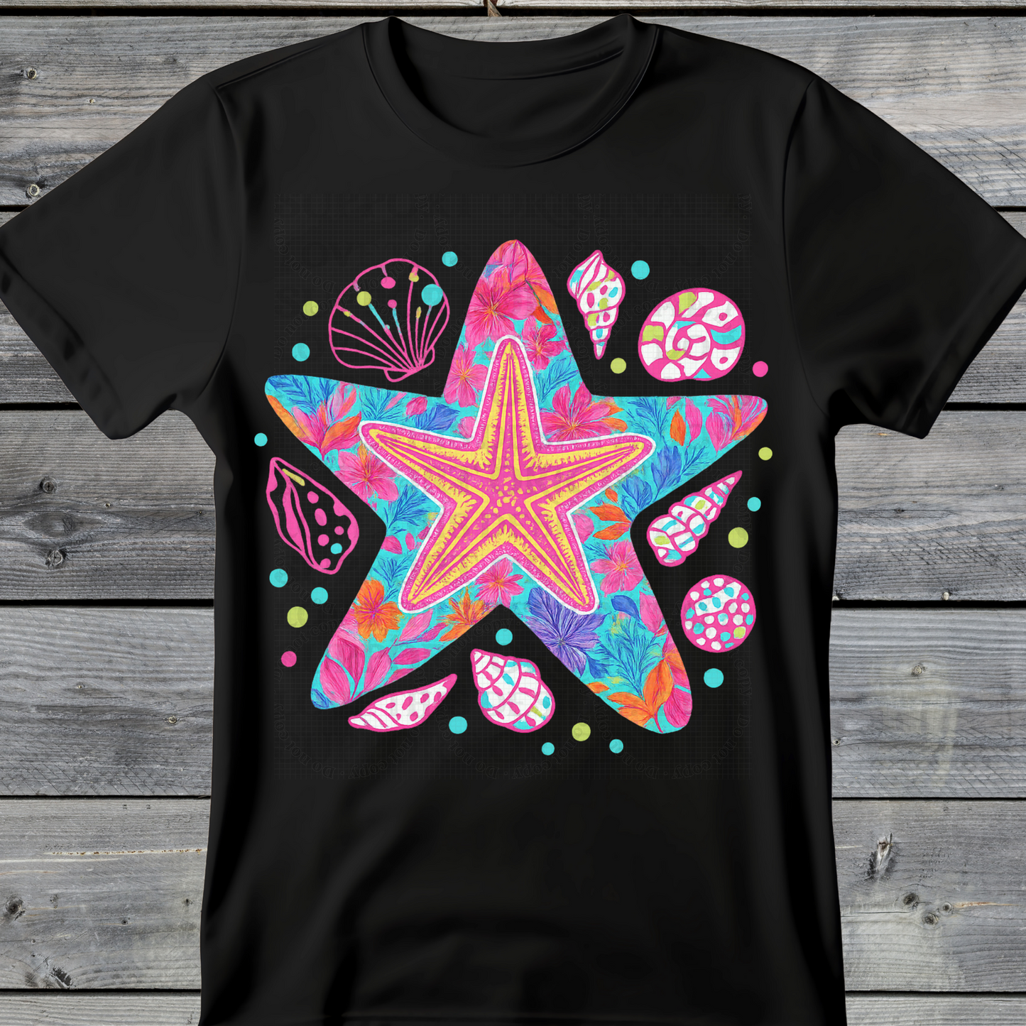 Wholesale Summer Fun Collab Graphic Tee Collection - Starfish Fun Black Tee