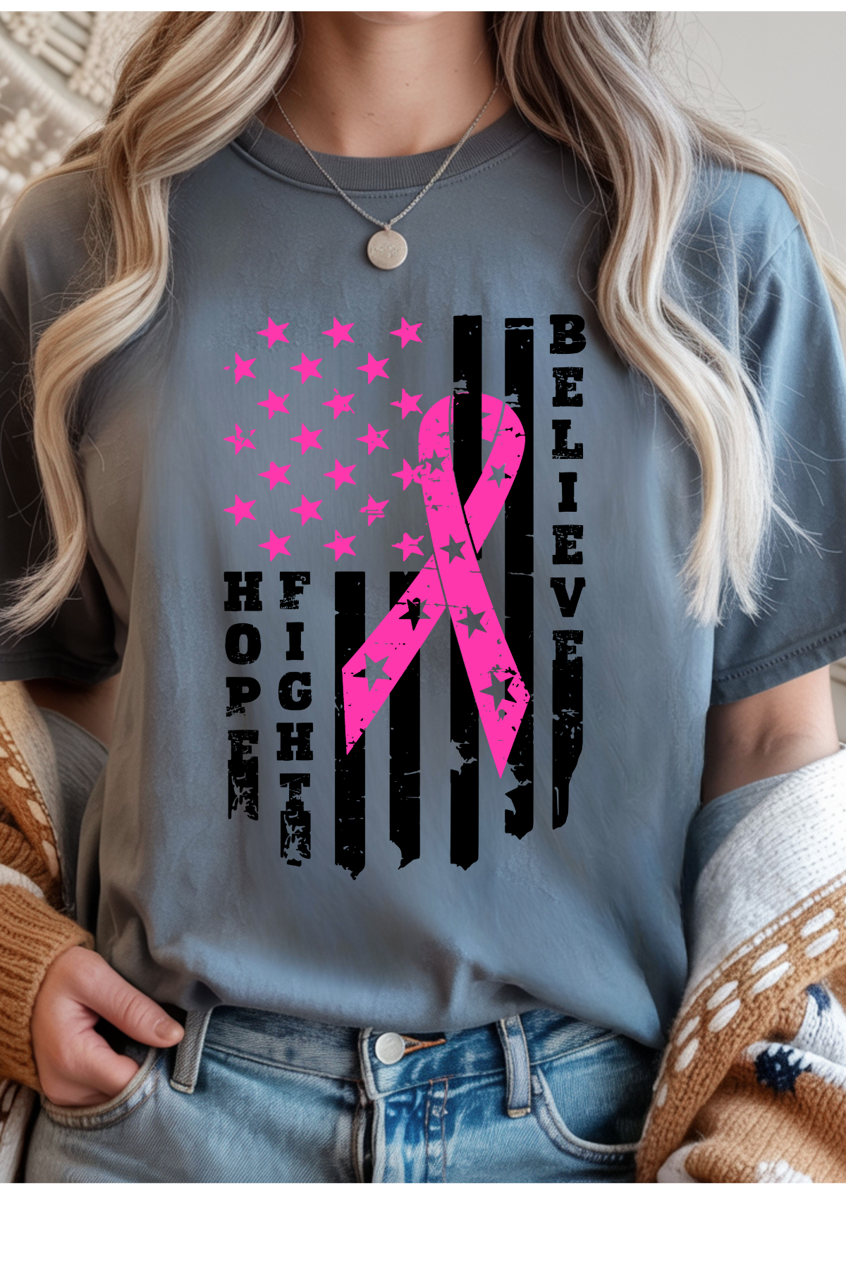 Wholesale Trick or Chic - Breast Cancer Awareness #2 - Stone Blue Gildan Tee