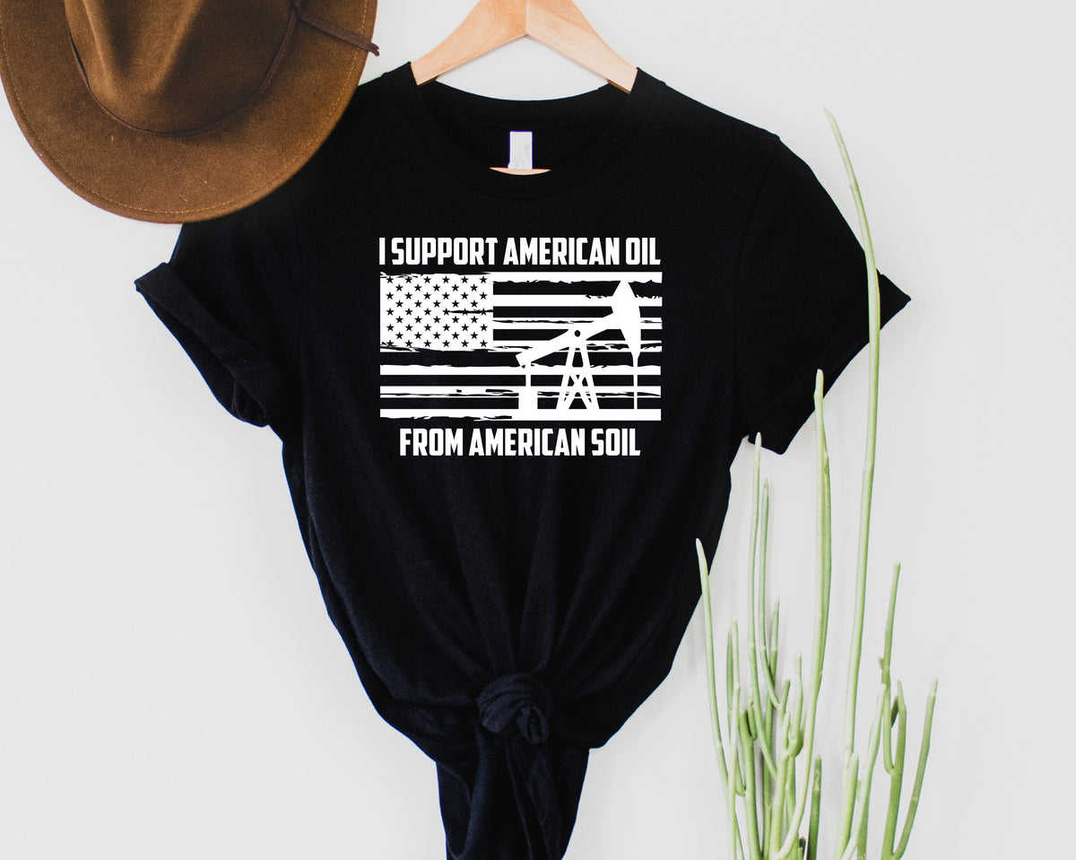 Wholesale Support American Oil Graphic Tee - Black