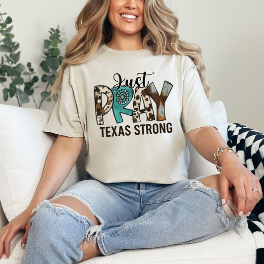 Wholesale Just Pray Texas Strong Graphic Tee - Sand Tee