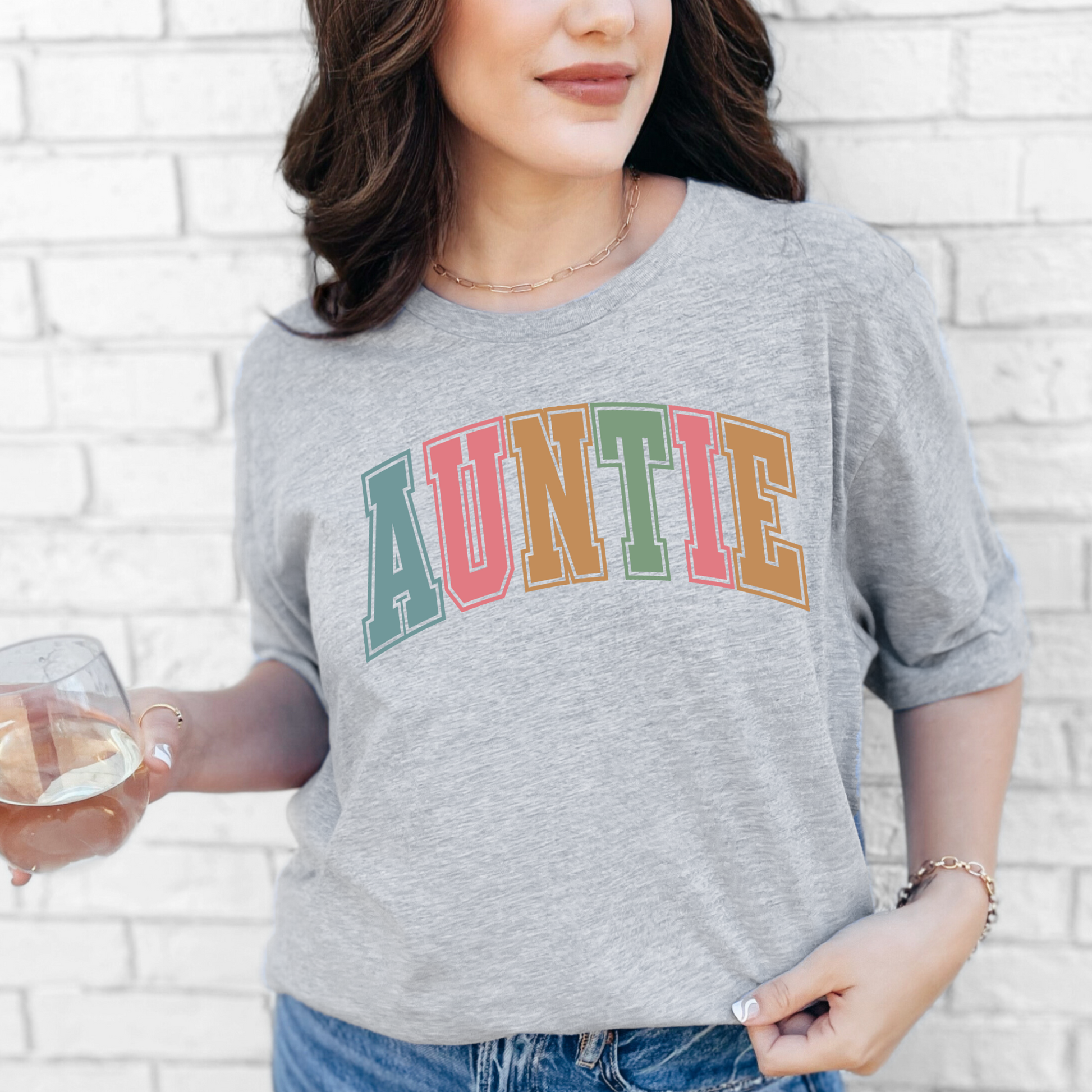 Wholesale Varsity Auntie Graphic Tee - Grey Tee