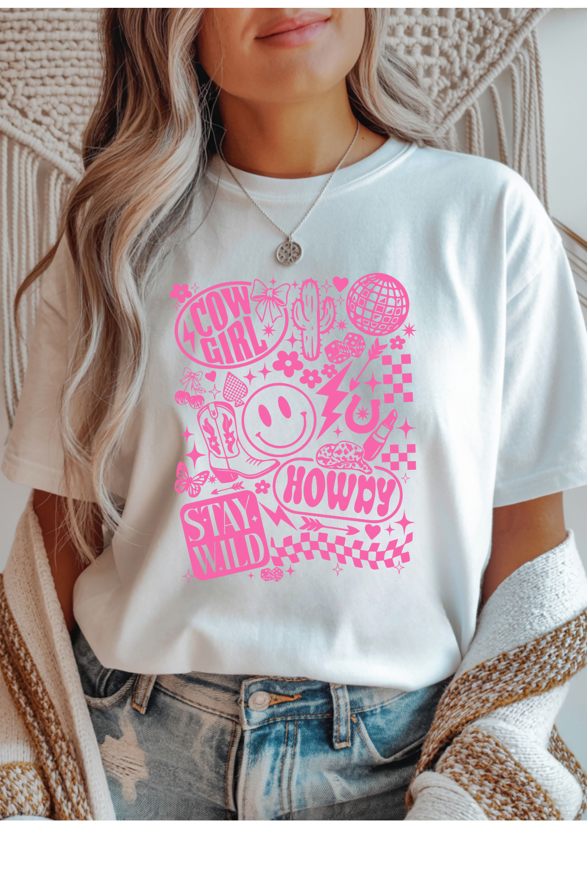 Wholesale Clouded Spring - Retro Cowgirl #9 - White Gildan Tee
