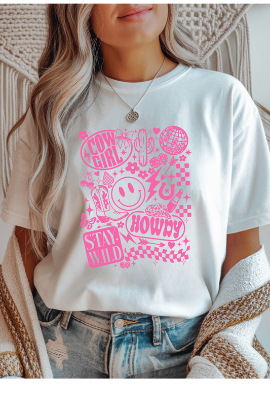 Wholesale Clouded Spring - Retro Cowgirl #9 - White Gildan Tee