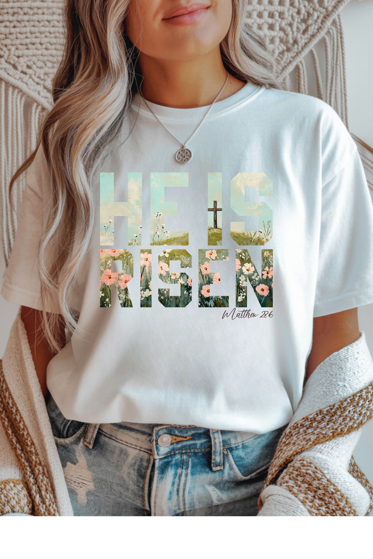 Wholesale Fern & Floral - He Is Risen #4 - White Gildan Tee