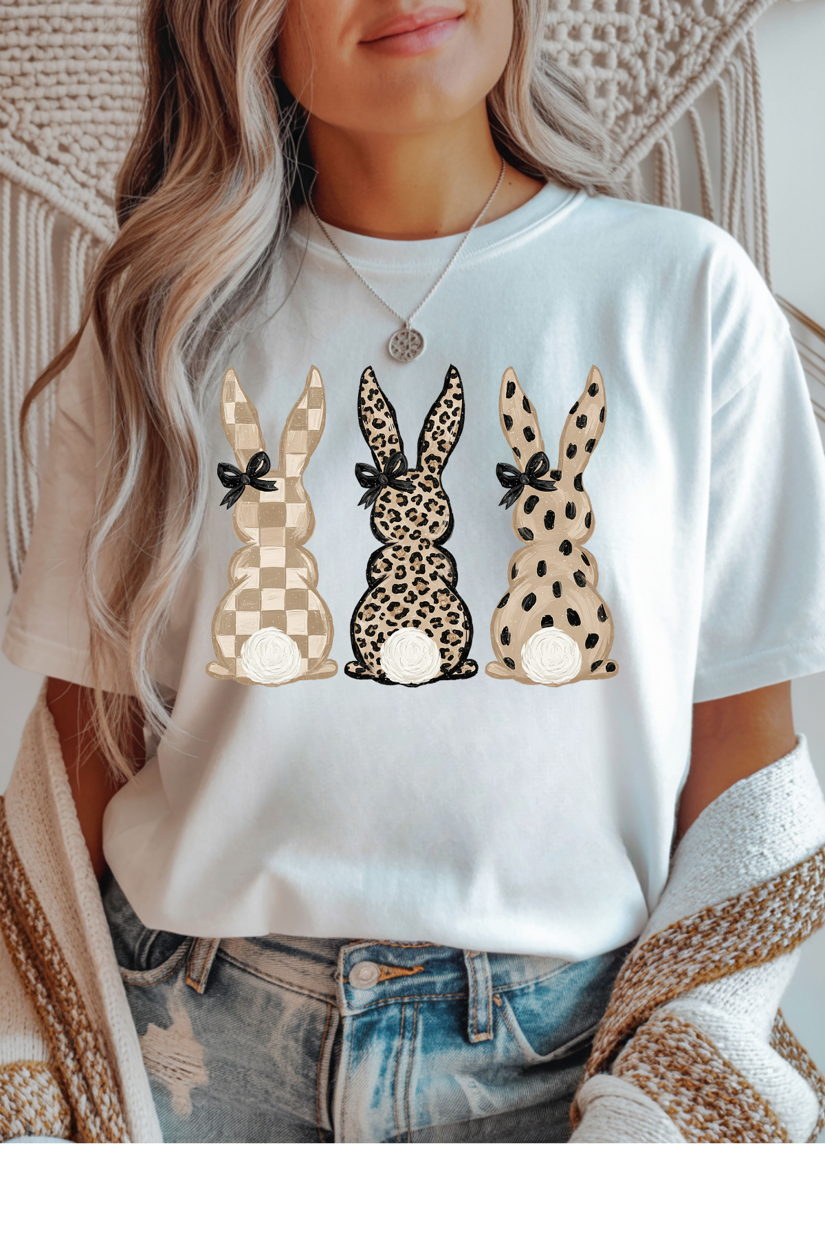 Wholesale Fern & Floral - Neutral Bunnies #6 - White Gildan Tee