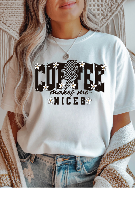 Wholesale Blush Theory - Coffee Makes Me Nicer #10 - White Gildan Tee