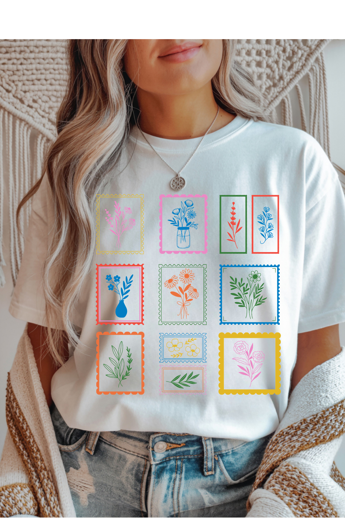 Wholesale Indigo - Floral Stamps #5 - White Gildan Tee