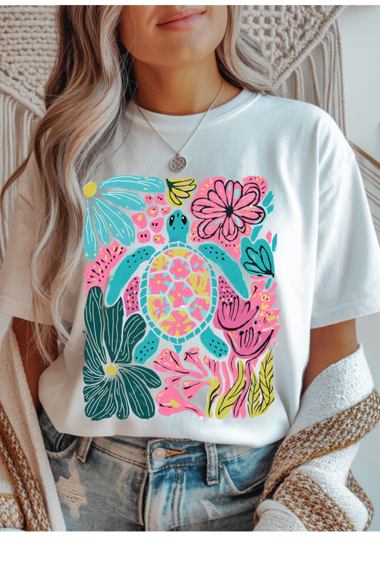 Wholesale Black & Teal - Sea Turtle #4 - White Gildan Tee