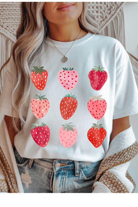 Wholesale Black & Teal - Strawberries #6 - White Gildan Tee