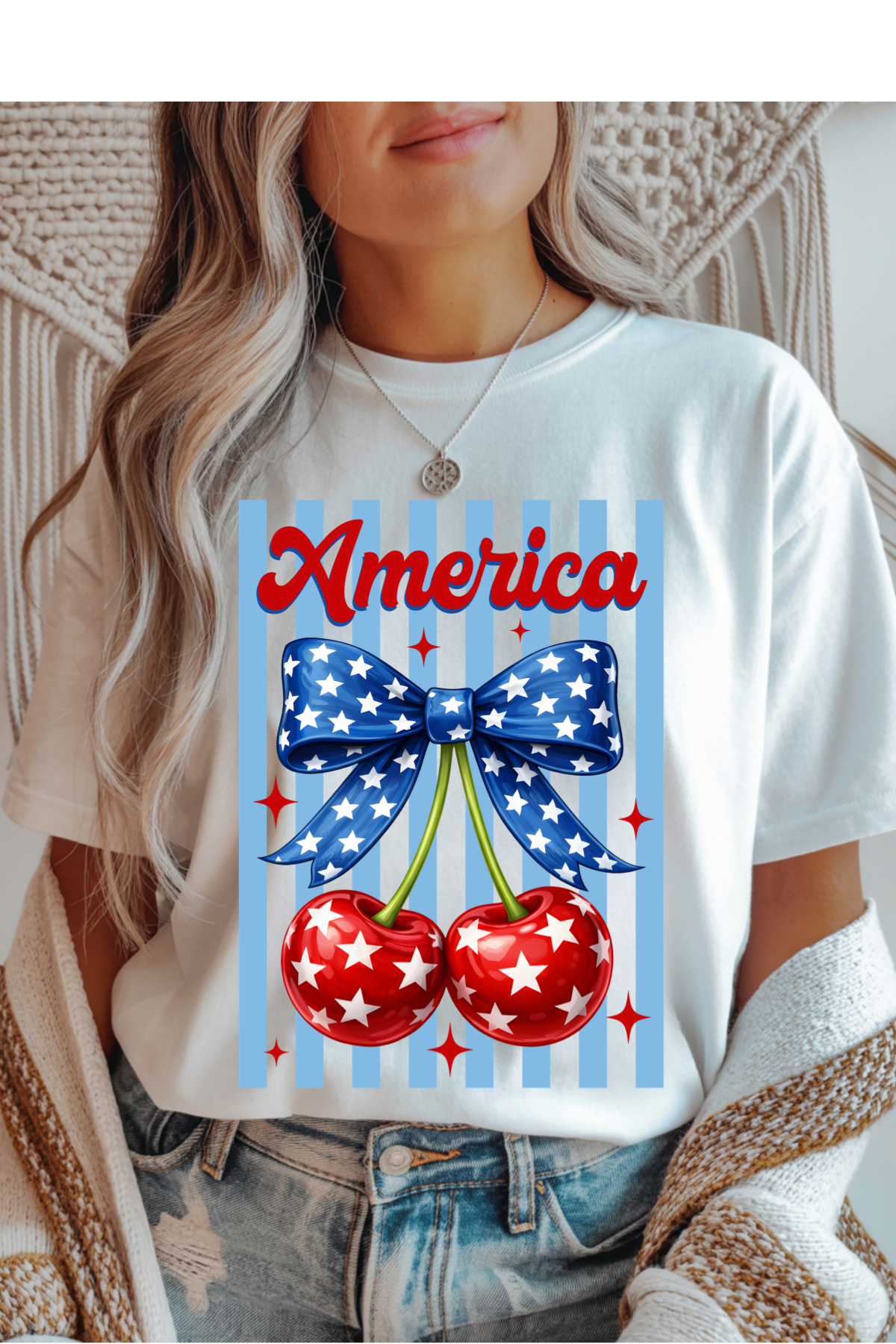Wholesale Memorial Day - American Cherry #1 - White Gildan Tee