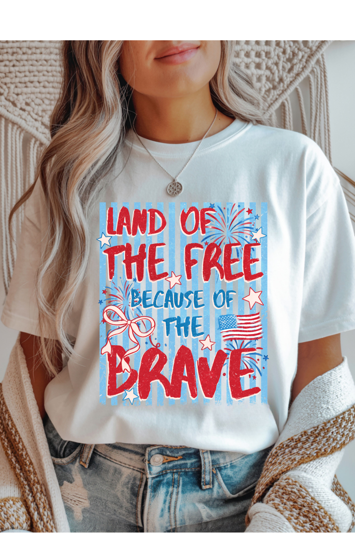 Wholesale Memorial Day - Land Of The Free #7 - White Gildan Tee