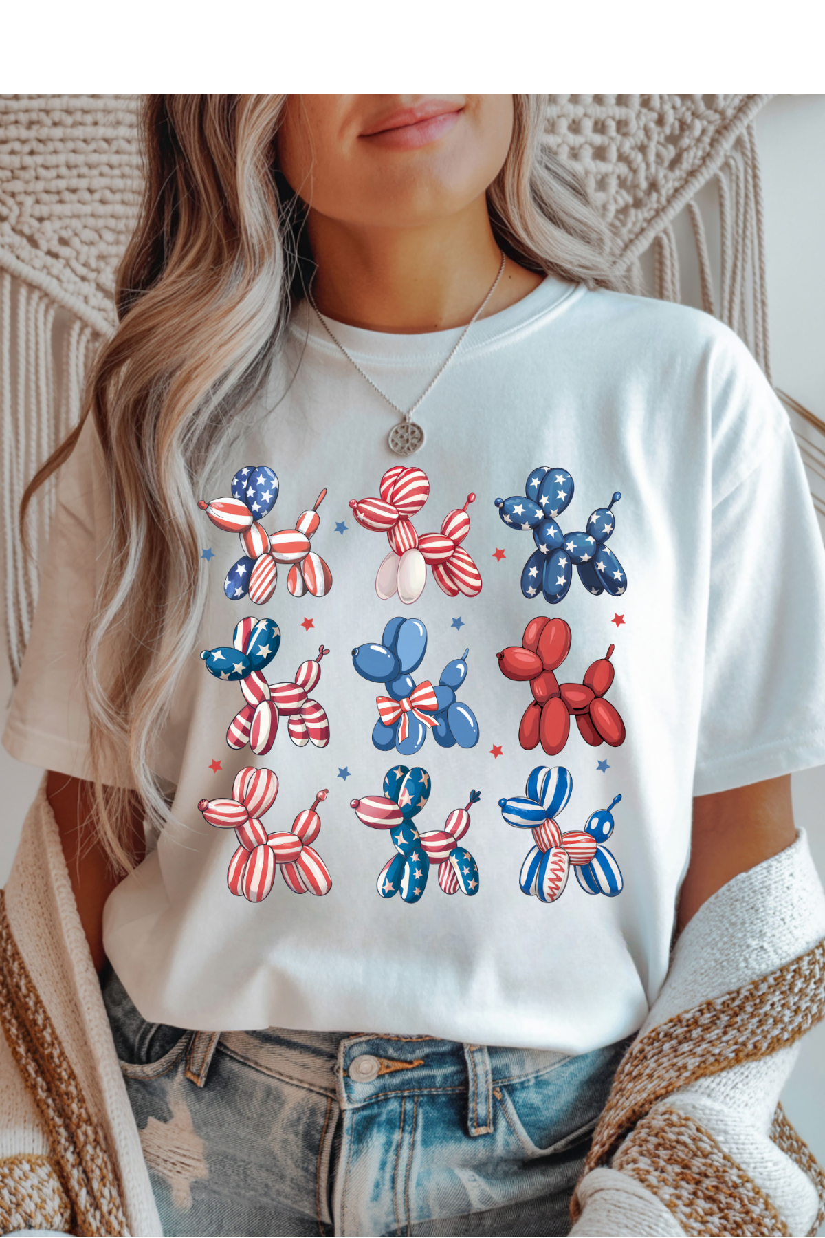 Wholesale Memorial Day - Patriotic Balloon Dogs #9 - White Gildan Tee